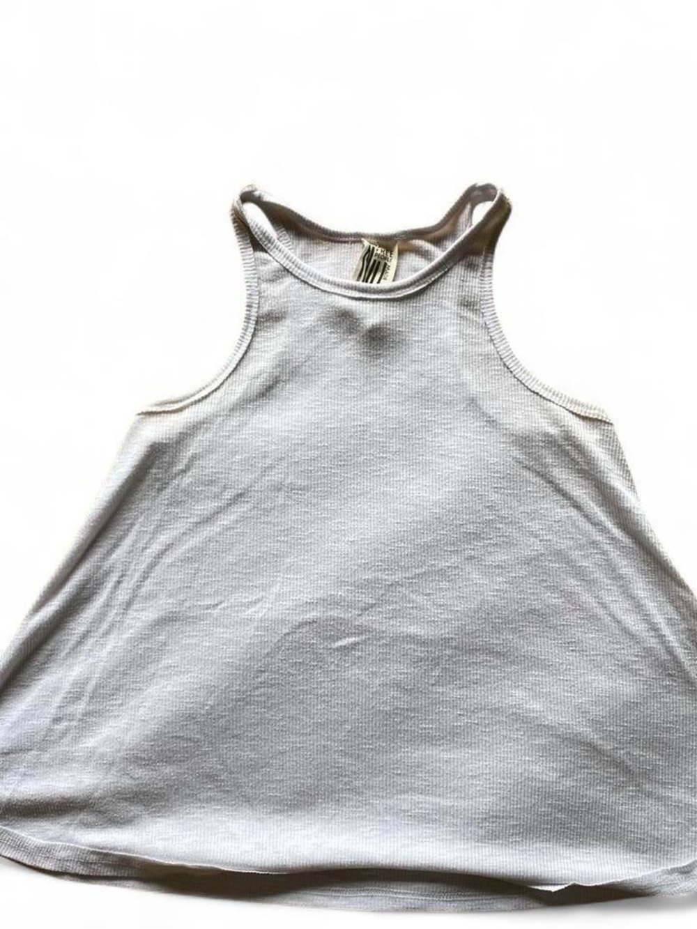 Free People White Ribbed Tank with Tag Detail